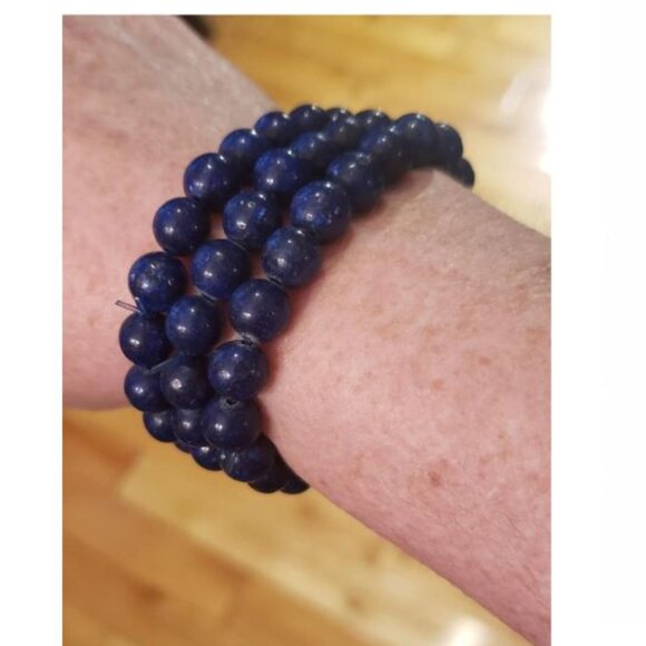 NWT Lapis Lazuli Blue Beaded elastic Bracelet - Picture 2 of 2